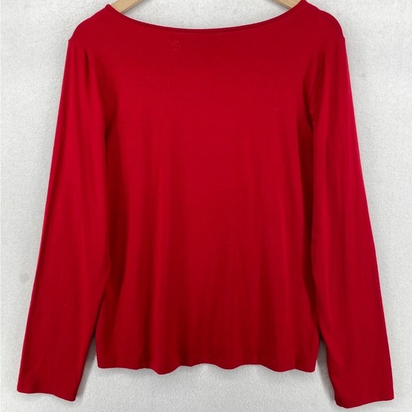 [L]EILEEN FISHER Top Rayon Stretch Jersey Round Neck Long Sleeve Red USA - Picture 2 of 7